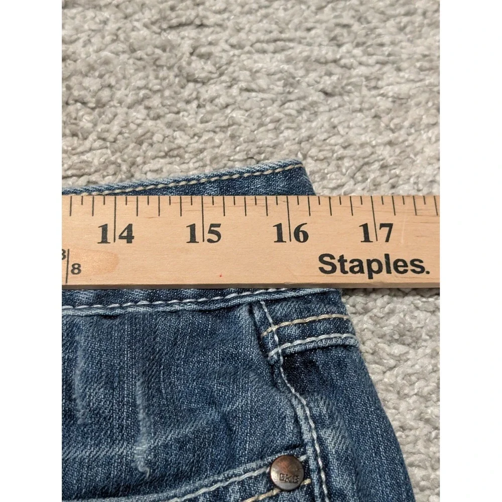 BKE Denim Shorts Women 30 Blue Hannah Capri Long Distressed Vintage Y2K Cotton
